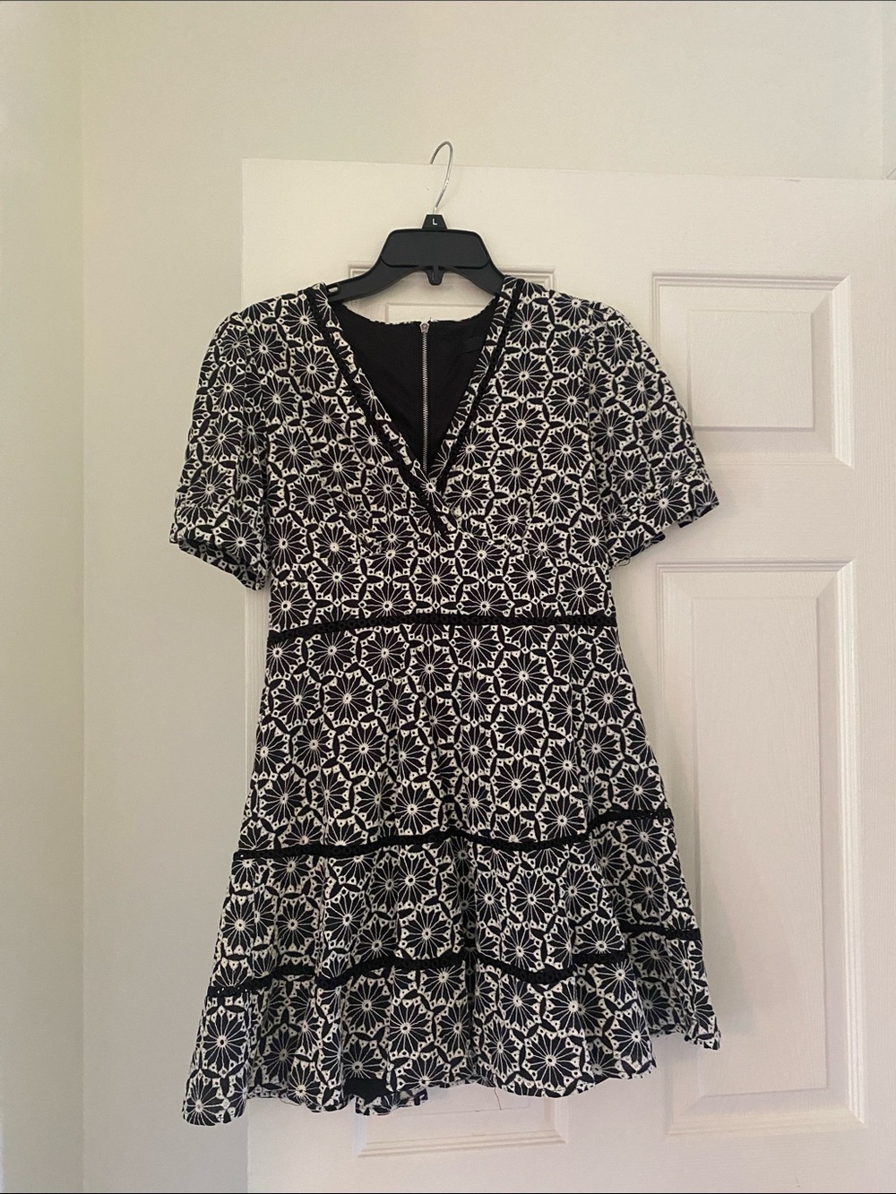 Aqua Black and White Floral Eyelet Mini Dress